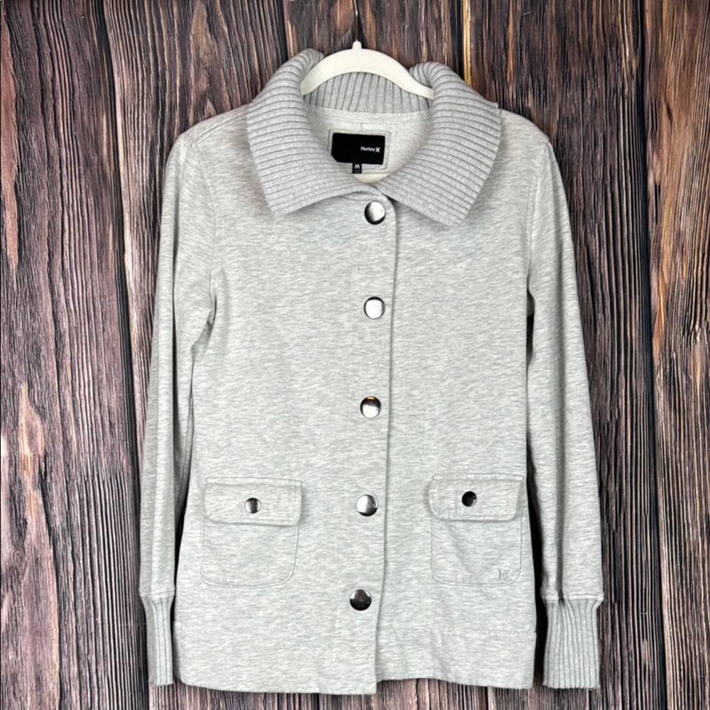 Hurley Gray Knitted Cardigan with Wide Collar